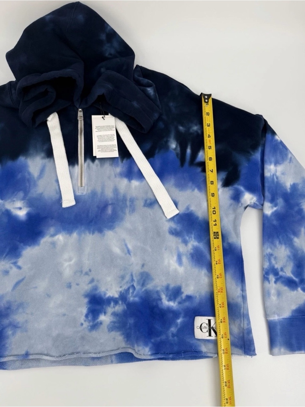 Calvin Klein Jeans Hoodie Women XL Blue Tie Dye Cropped Pullover Zip Neck NWT - Picture 12 of 13